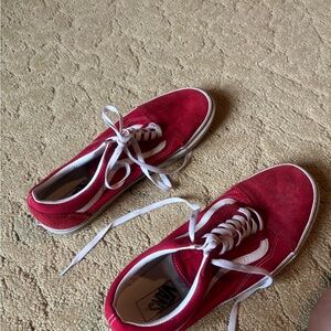 Vans Red Low-Top Sneakers with White Stripe and Laces